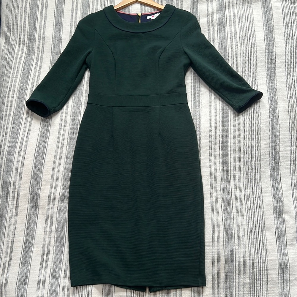 Boden dark green pleated dress